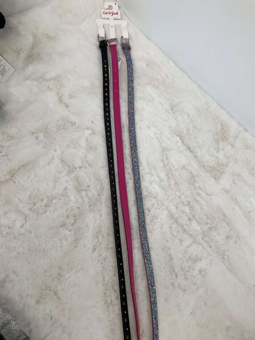 Cat & Jack size Small 3-piece Adjustable belt set, Girl's Glitter, Pink, Black - Picture 4 of 5